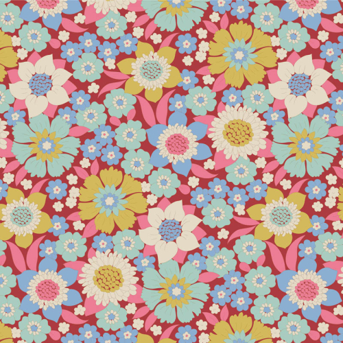 Tilda Patchwork Stoff Baumwolle - Wallflower - Lauren Burgundy